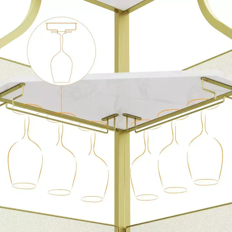 Meuble de bar d'angle CuisinSmart avec casier à vin amovible, meuble de bar avec porte-verres, petit buffet et armoire de rangement avec porte grillagée