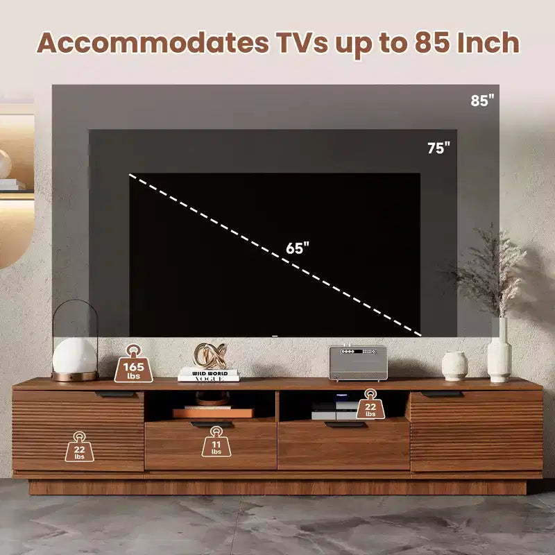 Meuble TV GDFStudio Yaakov 78 moderne et minimaliste avec lignes épurées, 2 tiroirs profonds et étagères ouvertes