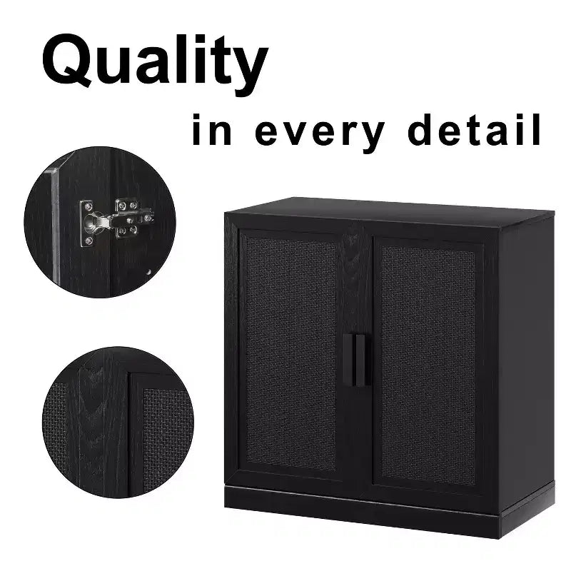 1 meuble de rangement en grain de bois noir (porte en osier), meuble de rangement décoratif