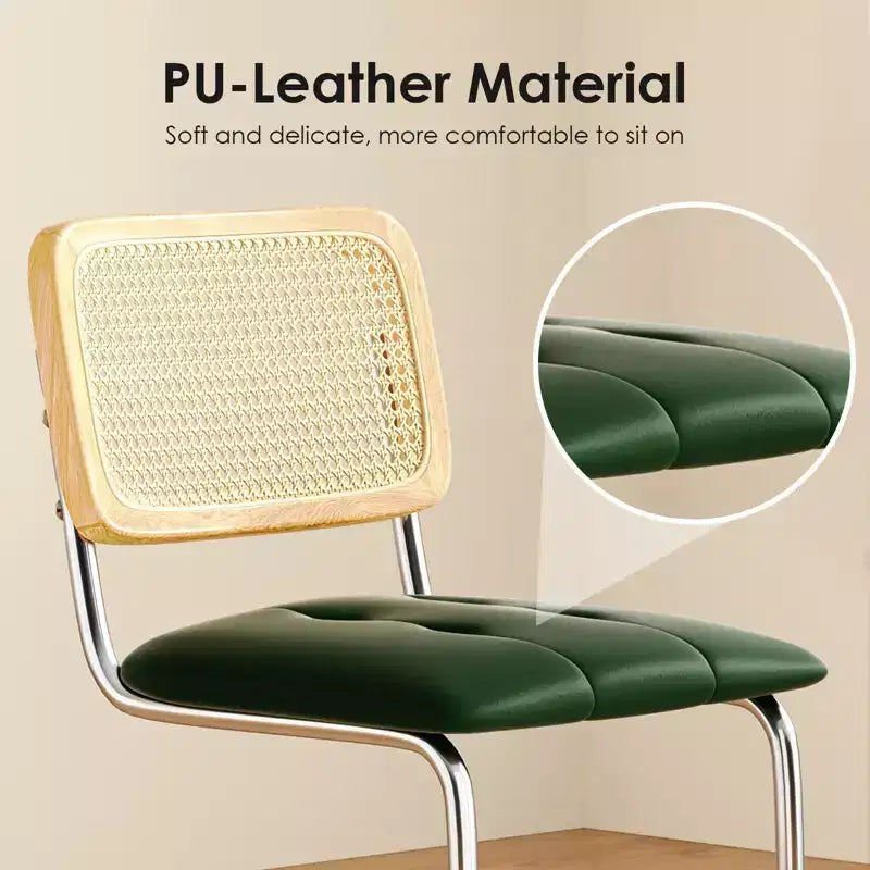 PexFix Lot de 2 tabourets de bar à hauteur de comptoir, en cuir PU rembourré, avec dossier en rotin, hauteur 61 cm, sans accoudoirs, pour îlot de cuisine, vert