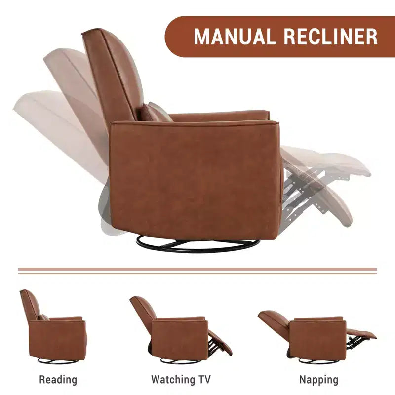 Fauteuil inclinable, pivotant et à bascule, inclinable manuel en cuir, fauteuil à bascule confortable, pour salon, chambre à coucher, marron