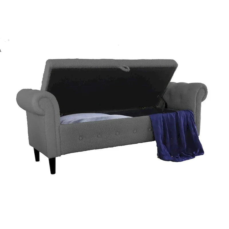 Banc de rangement pour chambre, bout de lit, accoudoirs roulés, canapé ottoman en velours, long banc
