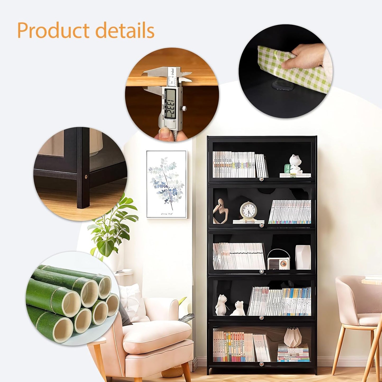 Vitrine avec porte en verre acrylique, vitrine curio à 5 niveaux pour objets de collection, double ouverture noire