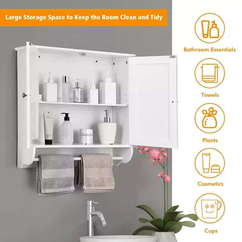 Armoire de salle de bain murale Costway avec barre porte-serviettes marron/gris