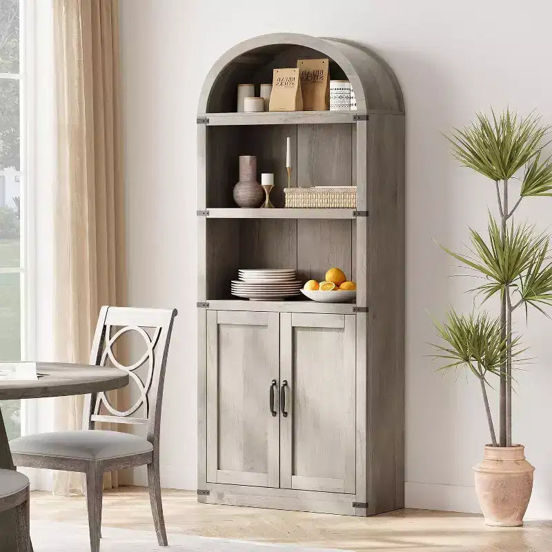 Bibliothèque avec portes Étagère cintrée 182 cm de haut Bibliothèque de style rustique avec étagères Bibliothèques en bois pour la maison, le bureau, le salon