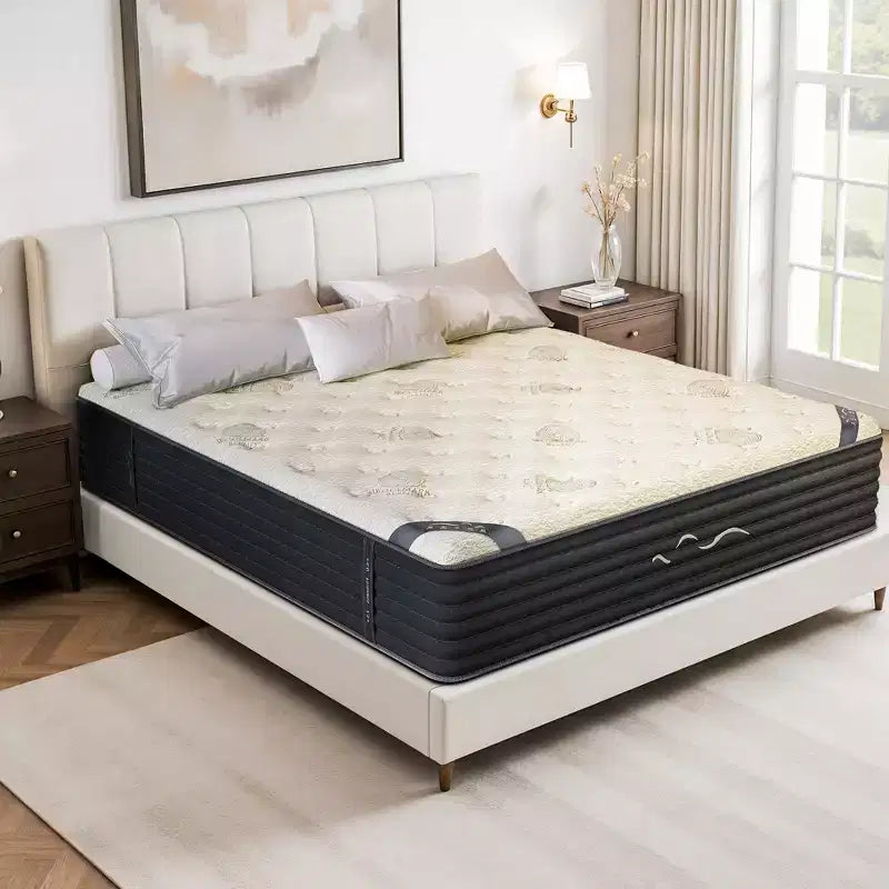 Matelas hybride Swedrea en mousse à mémoire de forme et laine cachemire de densité moyenne, blanc