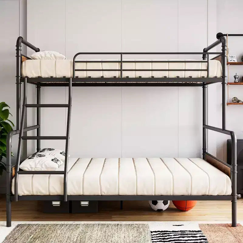 Lit superposé double avec lit inférieur double et barrière de sécurité haute, lits superposés convertibles en métal de taille double pour enfants/adolescents, montage facile, aucun sommier tapissier requis
