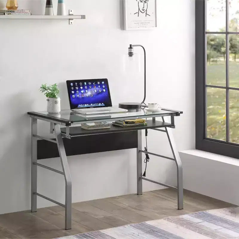 Bureau/Table d'ordinateur de la marque King en métal avec plateau en verre pour bureau à domicile