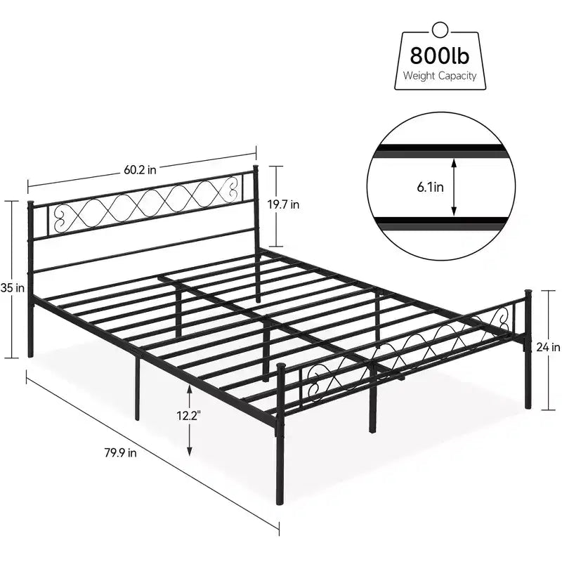 Cadre de Lit Moderne en Métal 1 Pièce - Rangement sous le Lit de 34,8 cm, Tête et Pied de Lit avec Lattes Métalliques, Aucun Sommier Tapissier Requis