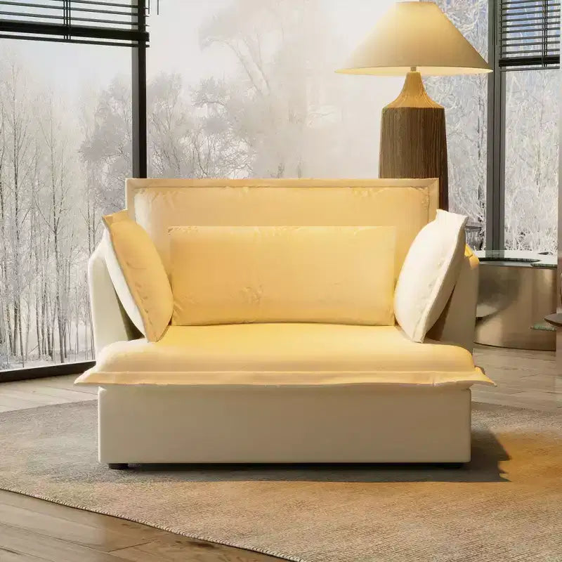 Fauteuil simple rembourré blanc Famapy, meuble de salon confortable avec coussins moelleux en coton
